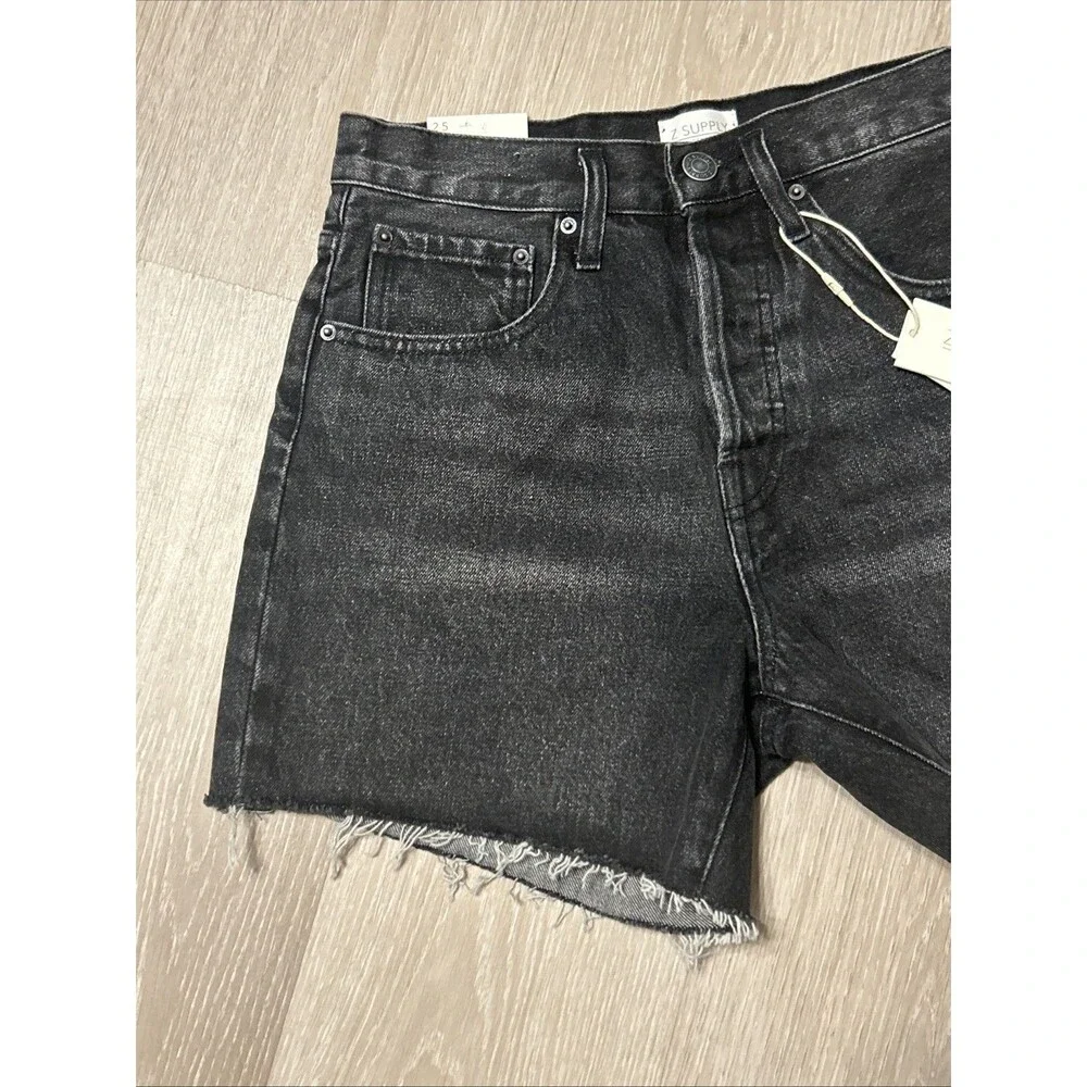 Z Supply NWT Everyday Hi Rise Black Denim Raw Hem Shorts - 4in Inseam - Sz 25